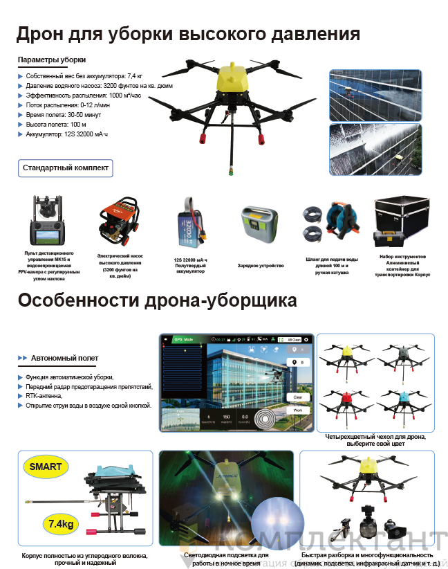 Дрон для автоматической мойки окон и фасадов Новатор 10