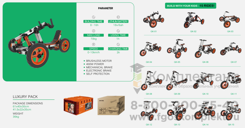 Конструктор трансформер Docyke Go-kart (Го-карт)  15 в 1