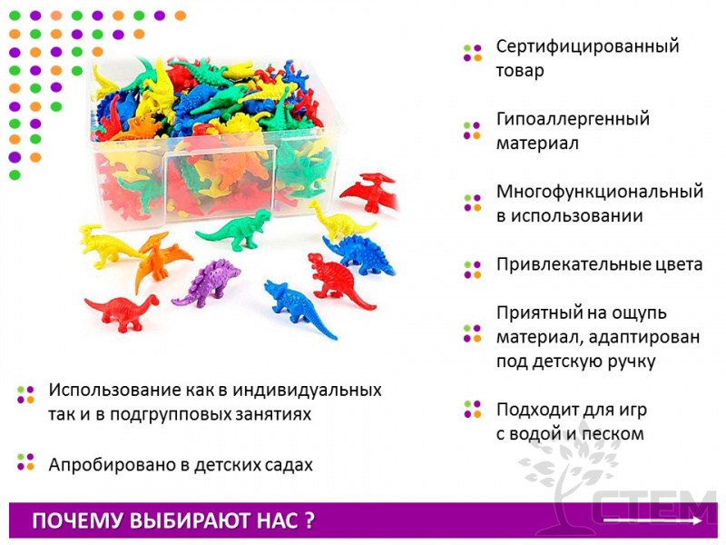 Материал счетный фигурки "Динозавры" (128 шт., 8 видов, 6 цветов)